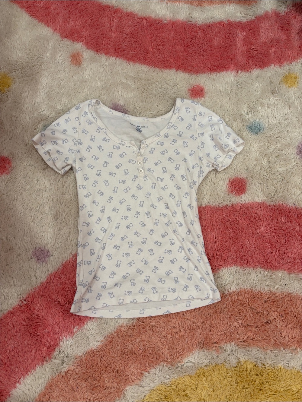 Brandy Melville White Short-Sleeve Tee with Light Blue Floral Motif